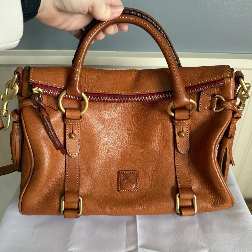 Dooney & Bourke Medium Natural Brown Florentine Leather Satchel Bag Purse EUC